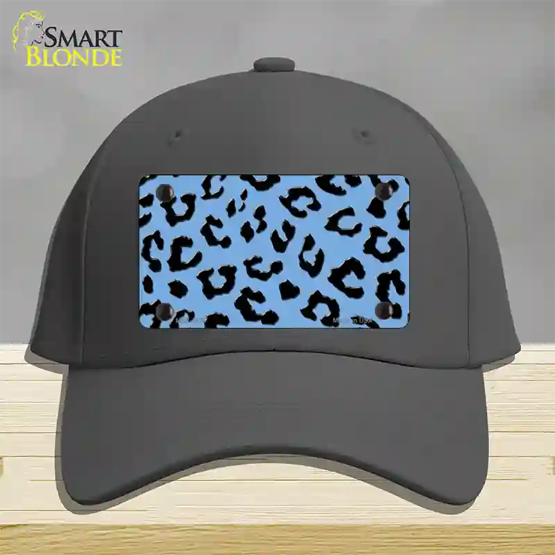 Light Blue Black Cheetah Novelty License Plate Hat Cotton / Charcoal