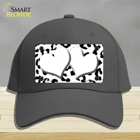 White Black Cheetah White Center Hearts Novelty License Plate Hat Cotton / Charcoal