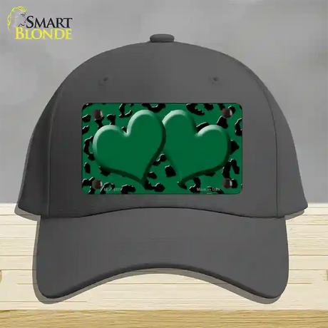 Green Black Cheetah Green Center Hearts Novelty License Plate Hat Cotton / Charcoal