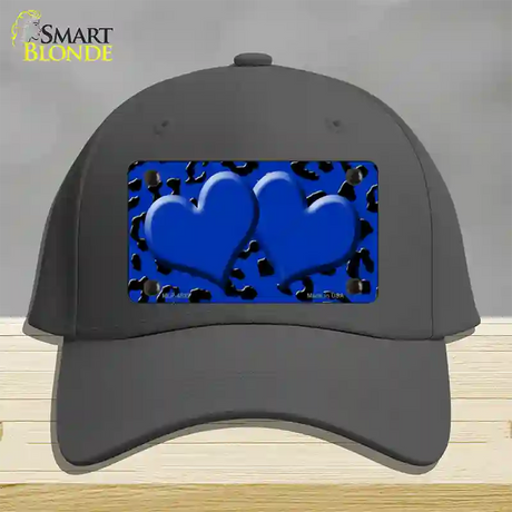 Blue Black Cheetah Blue Center Hearts Novelty License Plate Hat Cotton / Charcoal