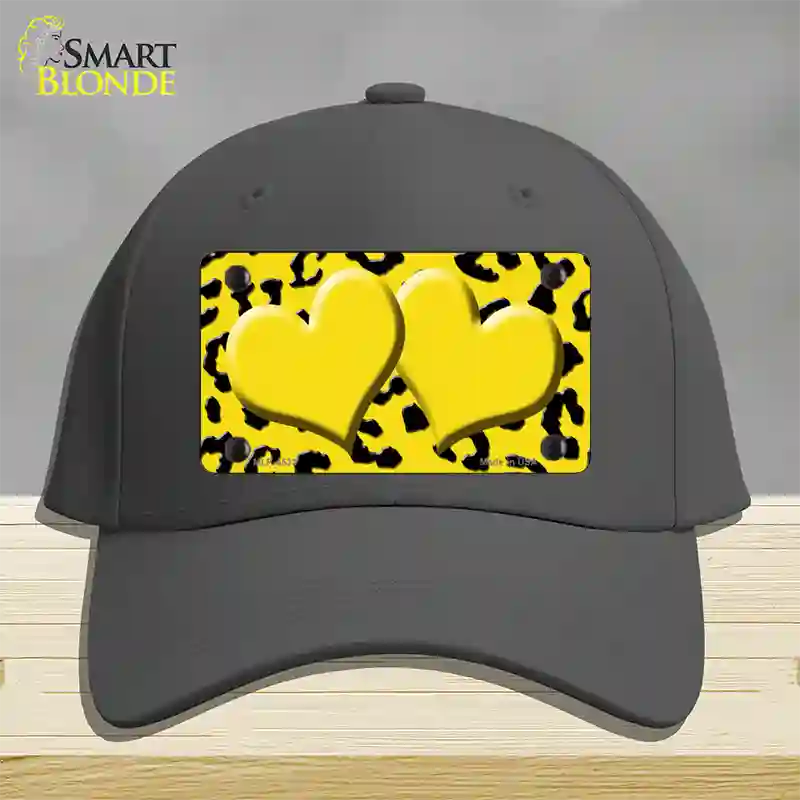 Yellow Black Cheetah Yellow Center Hearts Novelty License Plate Hat Cotton / Charcoal