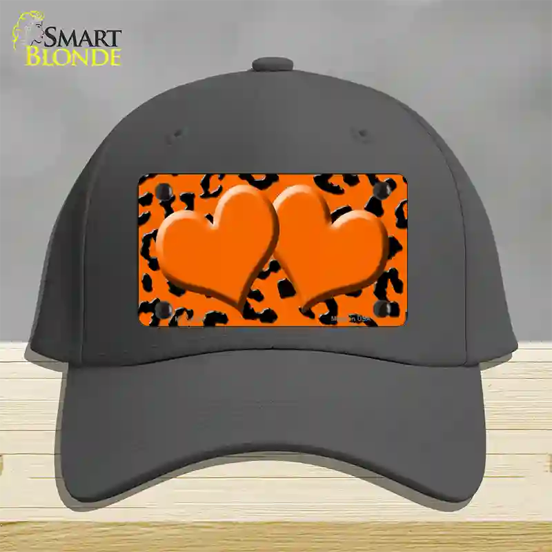 Orange Black Cheetah Orange Center Hearts Novelty License Plate Hat Cotton / Charcoal