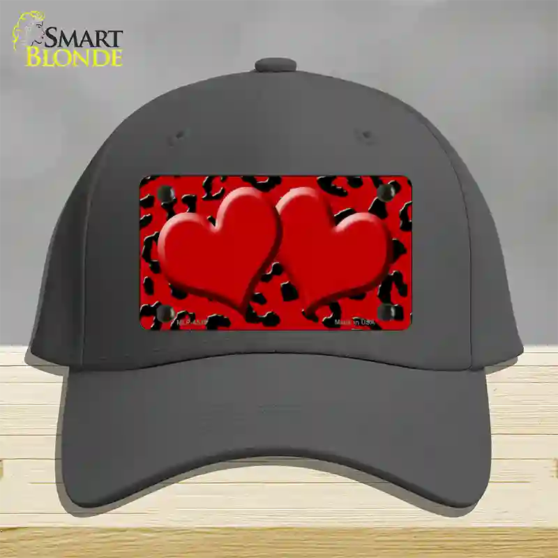 Red Black Cheetah Red Center Hearts Novelty License Plate Hat Cotton / Charcoal