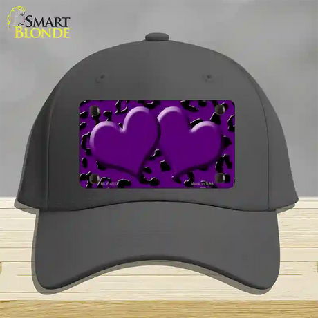 Purple Black Cheetah Purple Center Hearts Novelty License Plate Hat Cotton / Charcoal