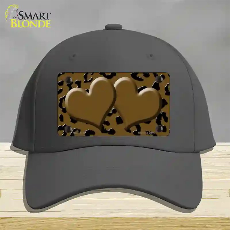 Brown Black Cheetah Brown Center Hearts Novelty License Plate Hat Cotton / Charcoal