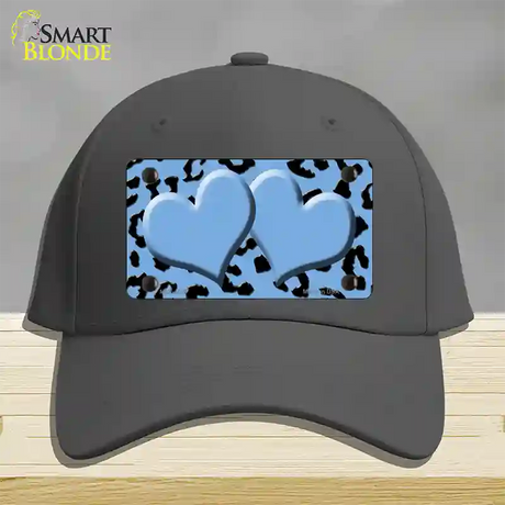 Light Blue Black Cheetah Light Blue Center Hearts Novelty License Plate Hat Cotton / Charcoal