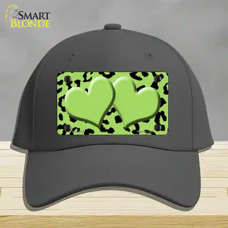 Lime Green Black Cheetah Lime Green Center Hearts Novelty License Plate Hat Cotton / Charcoal