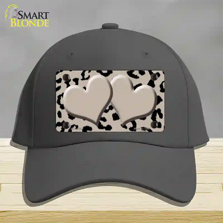 Tan Black Cheetah Tan Center Hearts Novelty License Plate Hat Cotton / Charcoal