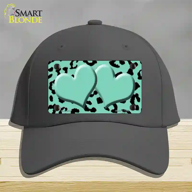 Mint Black Cheetah Mint Center Hearts Novelty License Plate Hat Cotton / Charcoal