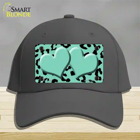 Mint Black Cheetah Mint Center Hearts Novelty License Plate Hat Cotton / Charcoal