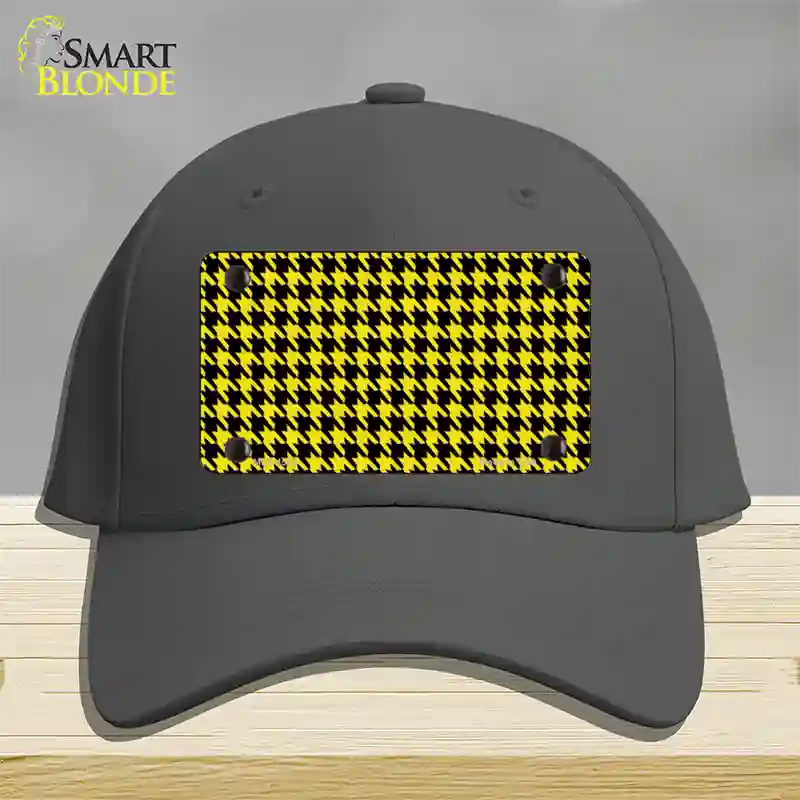 Yellow Black Houndstooth Novelty License Plate Hat Cotton / Charcoal