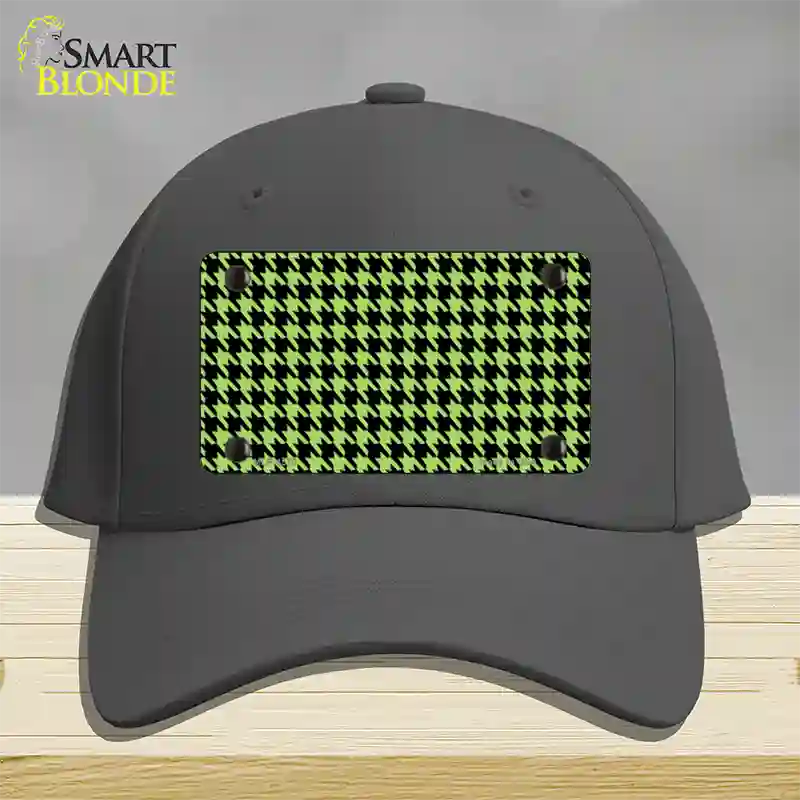 Lime Green Black Houndstooth Novelty License Plate Hat Cotton / Charcoal