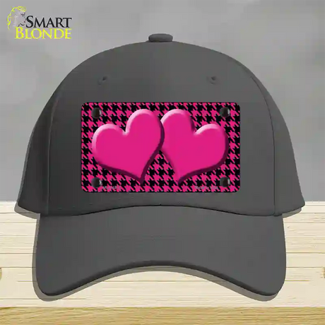 Pink Black Houndstooth Pink Center Hearts Novelty License Plate Hat Cotton / Charcoal