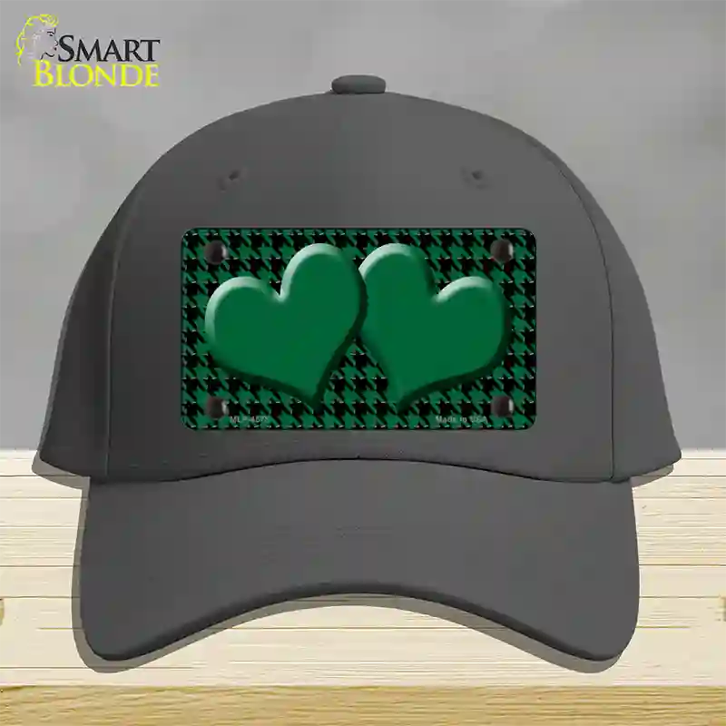 Green Black Houndstooth Green Center Hearts Novelty License Plate Hat Cotton / Charcoal