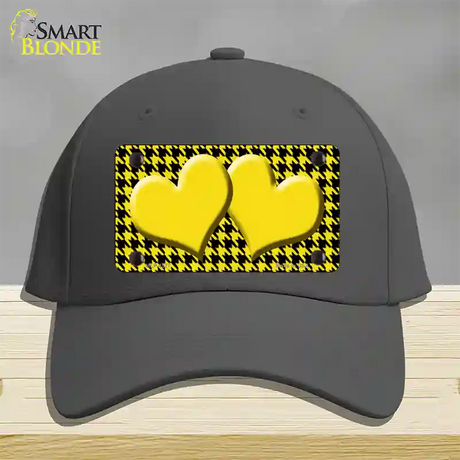 Yellow Black Houndstooth Yellow Center Hearts Novelty License Plate Hat Cotton / Charcoal