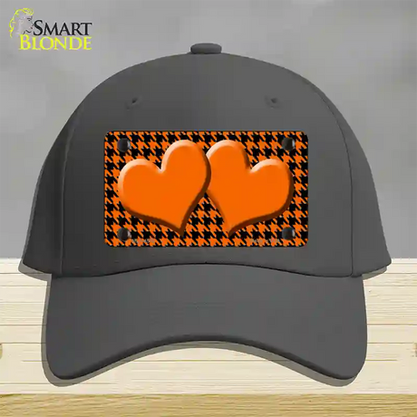 Orange Black Houndstooth Orange Center Hearts Novelty License Plate Hat Cotton / Charcoal