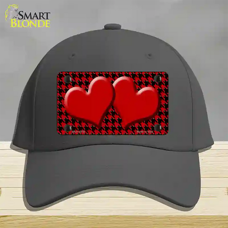 Red Black Houndstooth Red Center Hearts Novelty License Plate Hat Cotton / Charcoal