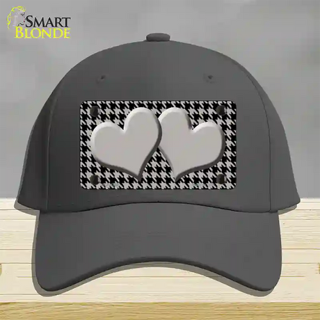 Grey Black Houndstooth Grey Center Hearts Novelty License Plate Hat Cotton / Charcoal