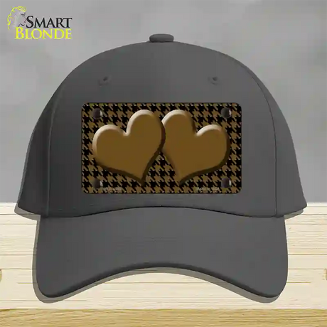 Brown Black Houndstooth Brown Center Hearts Novelty License Plate Hat Cotton / Charcoal