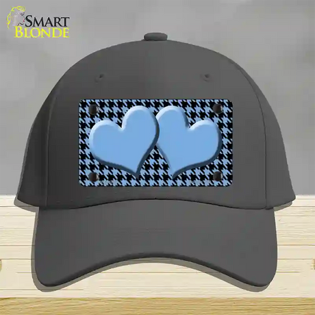 Light Blue Black Houndstooth Light Blue Center Hearts Novelty License Plate Hat Cotton / Charcoal