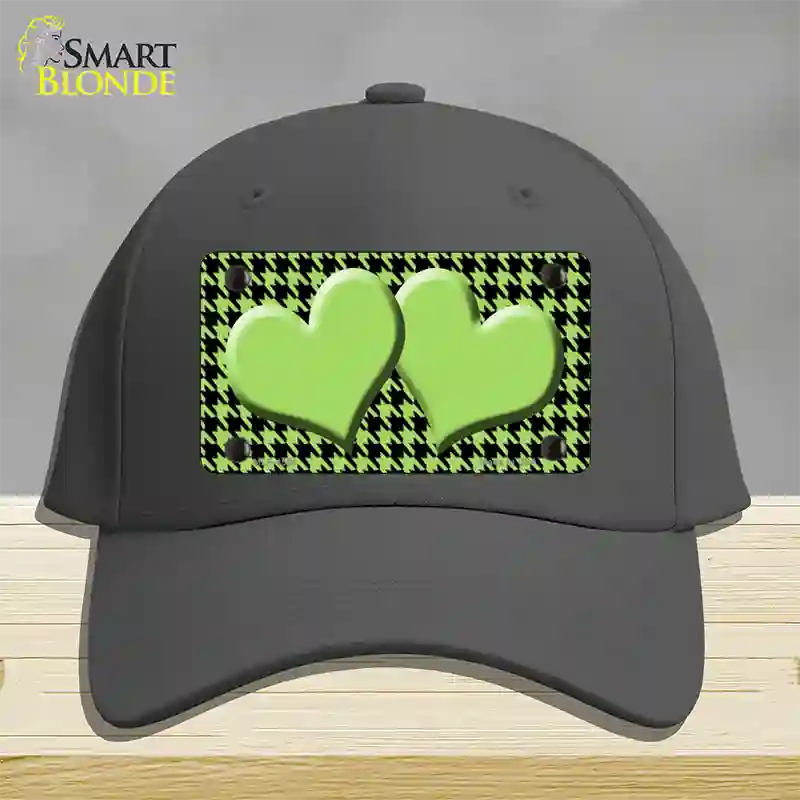 Lime Green Black Houndstooth Lime Green Center Hearts Novelty License Plate Hat Cotton / Charcoal