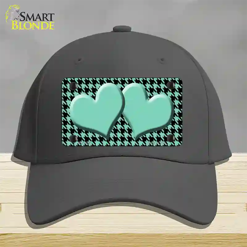 Mint Black Houndstooth Mint Center Hearts Novelty License Plate Hat Cotton / Charcoal