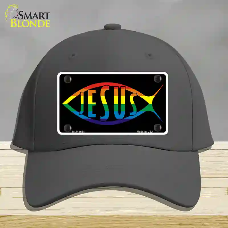 Jesus Fish Rainbow Novelty License Plate Hat Cotton / Charcoal