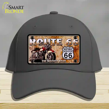 Route 66 Mother Road Motorcycle Novelty License Plate Hat Cotton / Charcoal