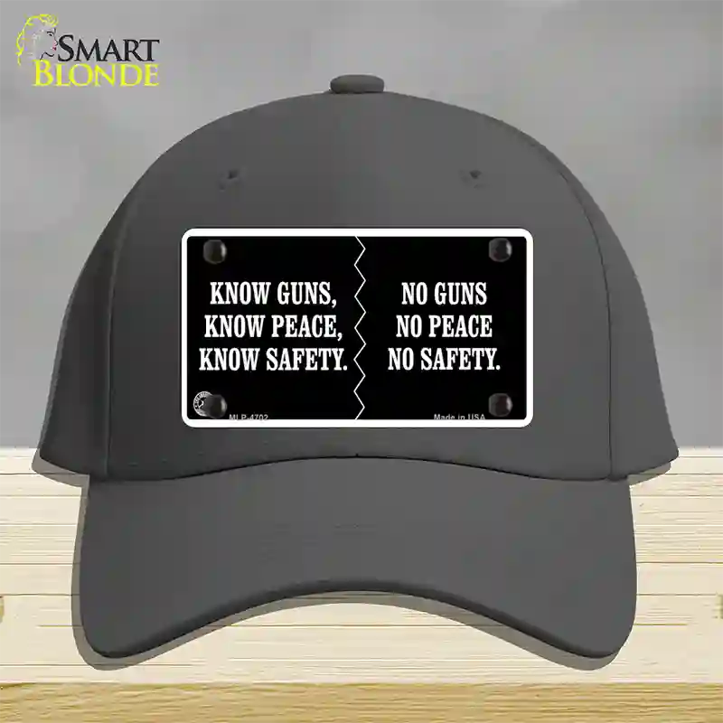 Know Guns, Know Peace, Know Safety Novelty License Plate Hat Cotton / Charcoal