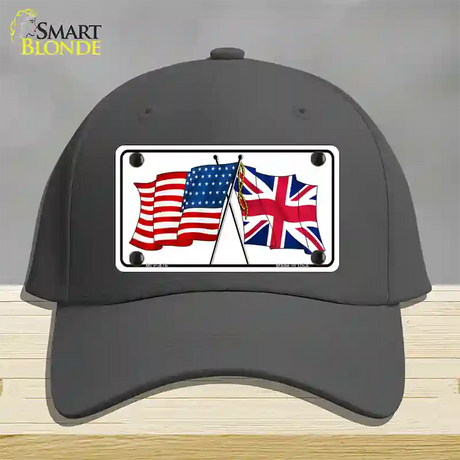 United States Britain Crossed Flags Novelty License Plate Hat Cotton / Charcoal