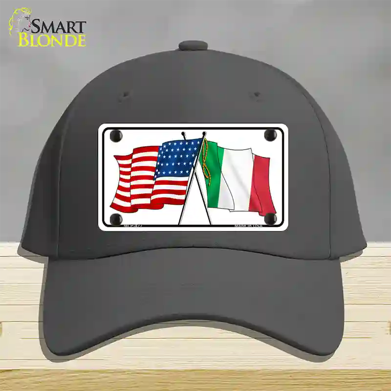 United States Italy Crossed Flags Novelty License Plate Hat Cotton / Charcoal