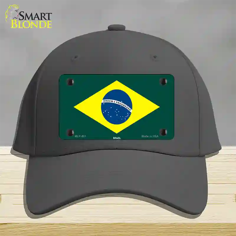 Brazil Flag Novelty License Plate Hat Cotton / Charcoal