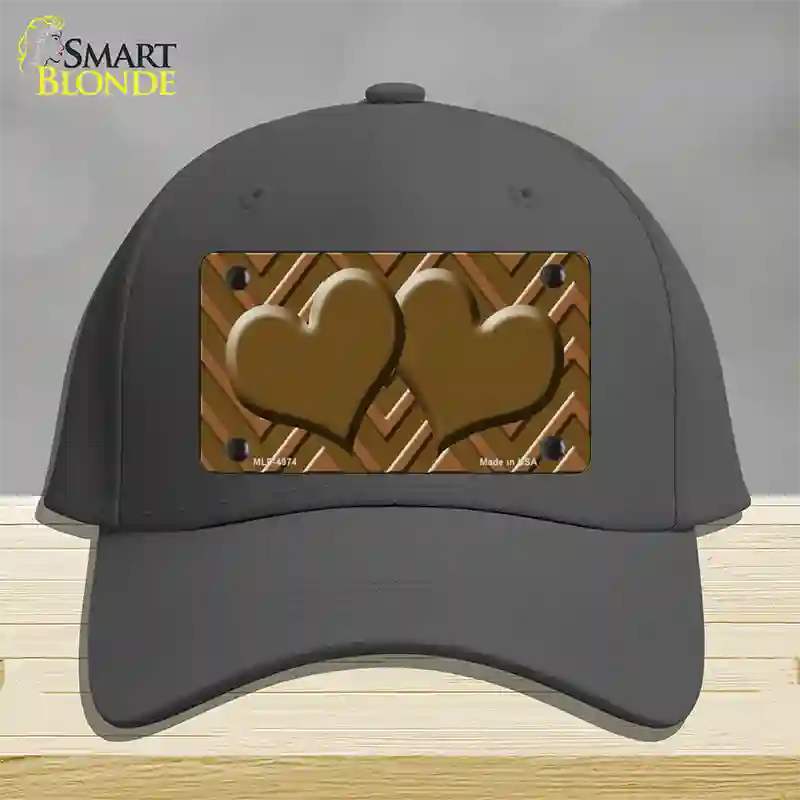 Brown Light Brown Heart Large Chevron Novelty License Plate Hat Cotton / Charcoal