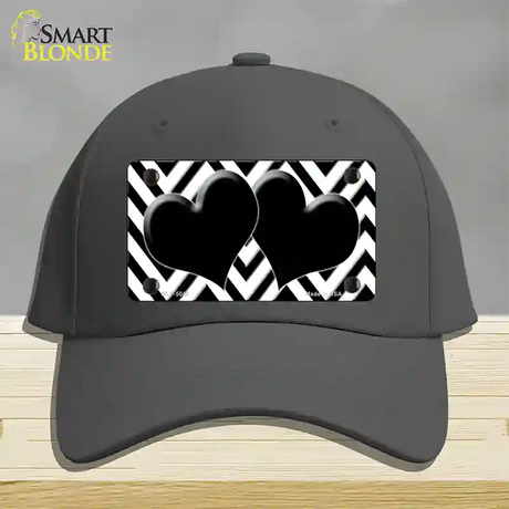 White Black Chevon Hearts Novelty License Plate Hat Cotton / Charcoal