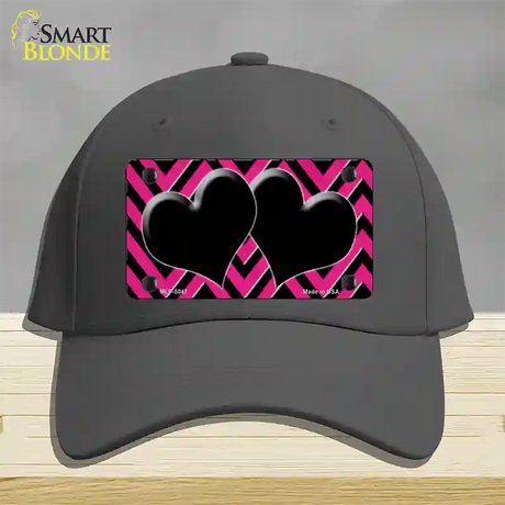 Pink Black Chevon Hearts Novelty License Plate Hat Cotton / Charcoal