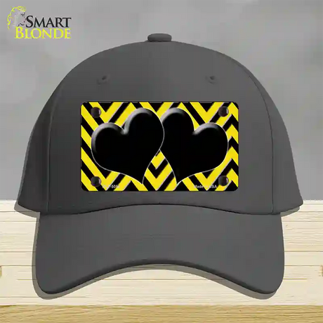 Yellow Black Chevon Hearts Novelty License Plate Hat Cotton / Charcoal