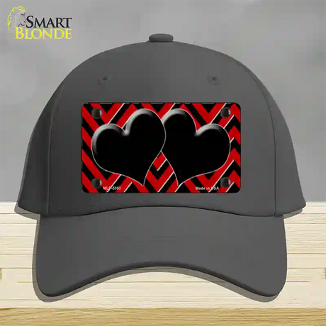 Red Black Chevon Hearts Novelty License Plate Hat Cotton / Charcoal