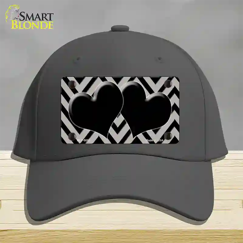 Grey Black Chevon Hearts Novelty License Plate Hat Cotton / Charcoal