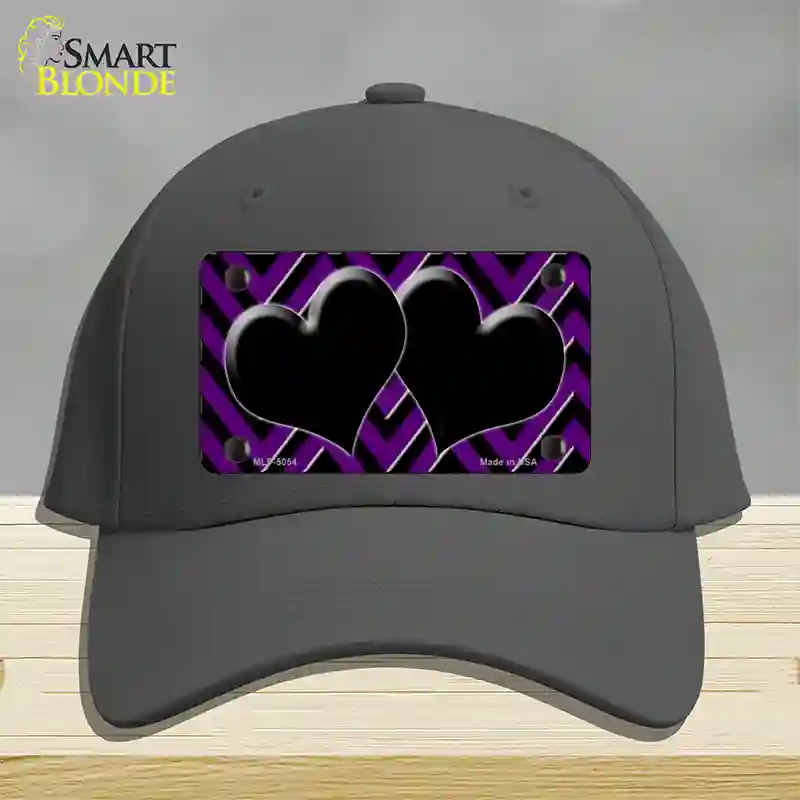 Purple Black Chevon Hearts Novelty License Plate Hat Cotton / Charcoal