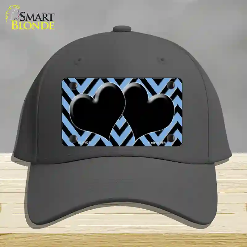 Light Blue Black Chevon Hearts Novelty License Plate Hat Cotton / Charcoal