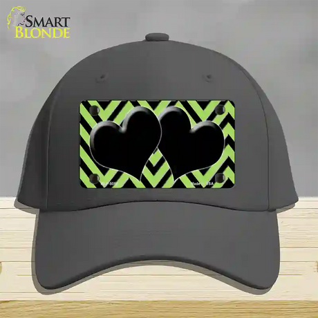 Lime Green Black Chevon Hearts Novelty License Plate Hat Cotton / Charcoal