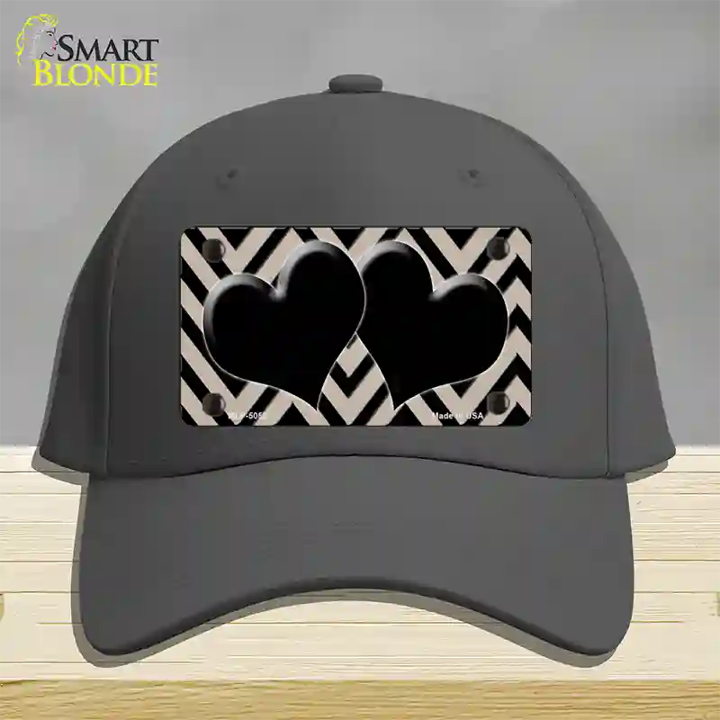 Tan Black Chevon Hearts Novelty License Plate Hat Cotton / Charcoal