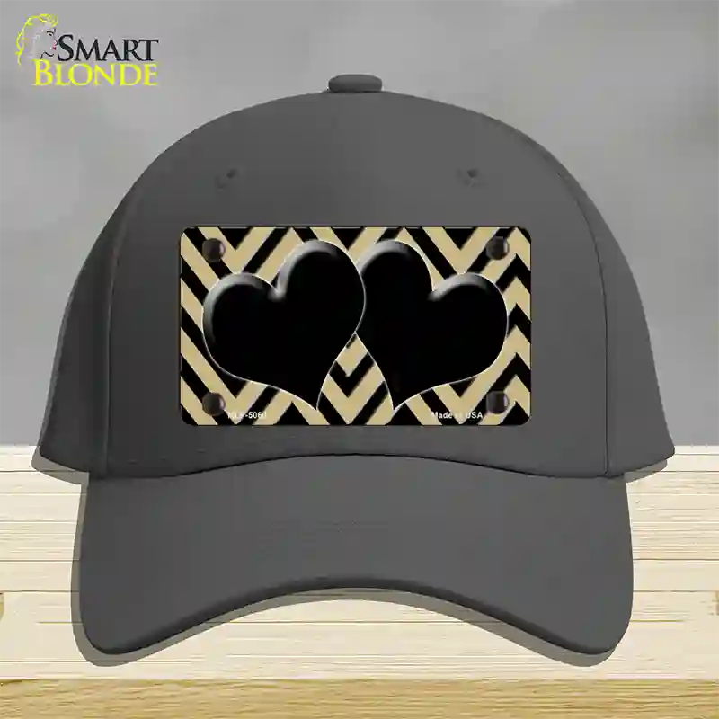 Gold Black Chevon Hearts Novelty License Plate Hat Cotton / Charcoal