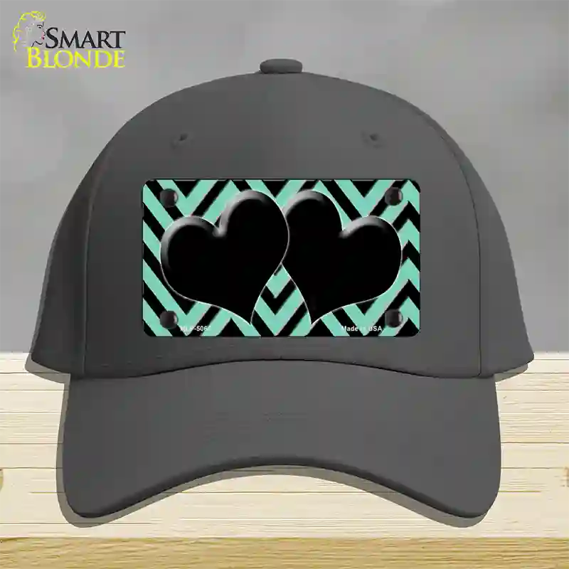 Mint Black Chevon Hearts Novelty License Plate Hat Cotton / Charcoal