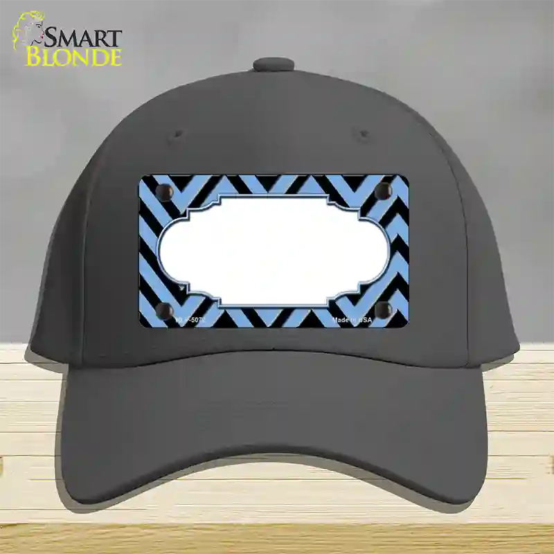 Light Blue Black Chevron Scallop Novelty License Plate Hat Cotton / Charcoal