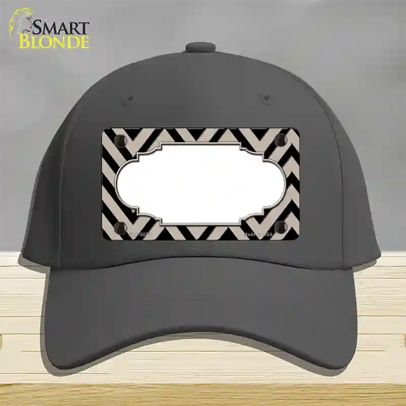 Tan Black Chevron Scallop Novelty License Plate Hat Cotton / Charcoal