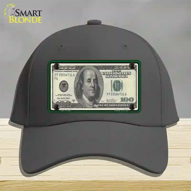 $100 Bill Novelty License Plate Hat Cotton / Charcoal