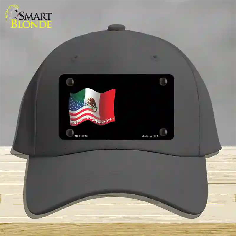 Mexican American Flag Offset Novelty License Plate Hat Cotton / Charcoal