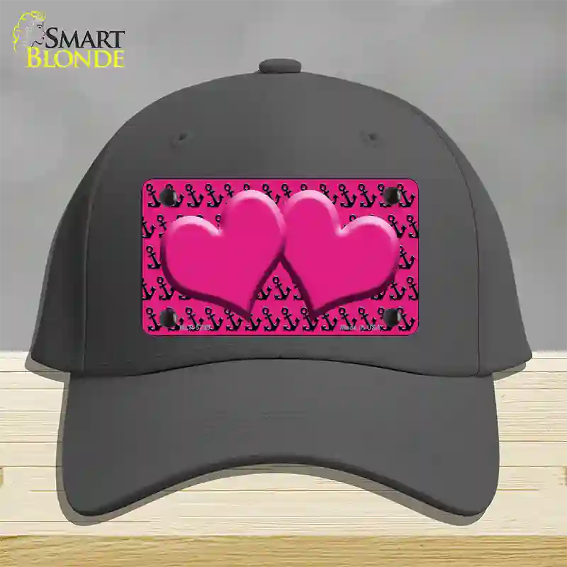 Pink Black Anchor Pink Heart Center Novelty License Plate Hat Cotton / Charcoal