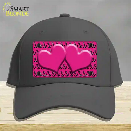 Pink Black Anchor Pink Heart Center Novelty License Plate Hat Cotton / Charcoal